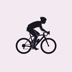 Fototapeta premium A cyclist silhouette is riding a bicycle on a light pink background