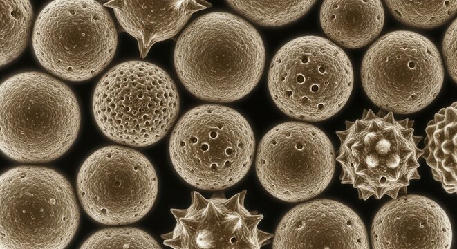Microscopic view of green algae cells under magnification