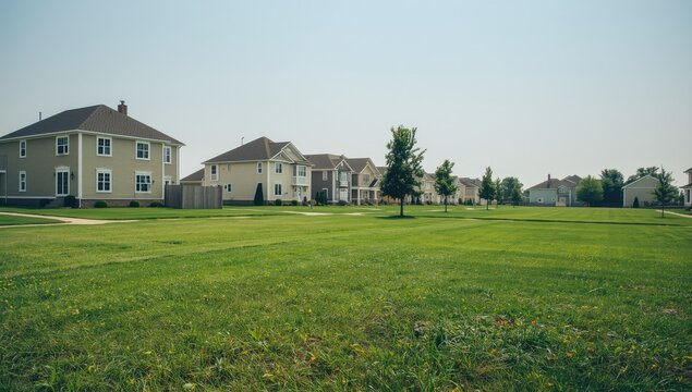 pleasant suburban homes situated on wide grassy stretches
