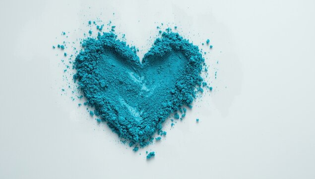 Loose textured turquoise powder eye shadow arranged in copy space on spotless white backdrop