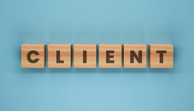 Client spelled out on wooden blocks