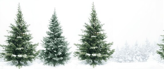 Fototapeta premium White background featuring three unique Christmas trees rendered in brush painting style