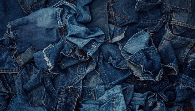 Pile of assorted denim scraps illustrating the eco friendly heritage of textile reuse