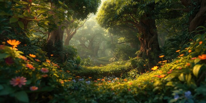 lush green forest with toon style animation charm