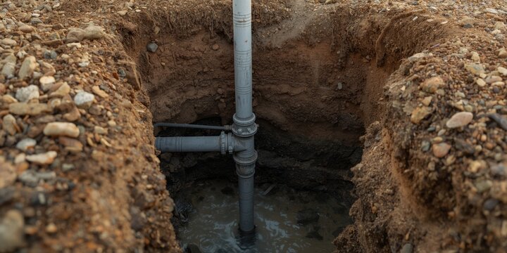 Storm water and sewage system pipe work with heating installation in construction trench
