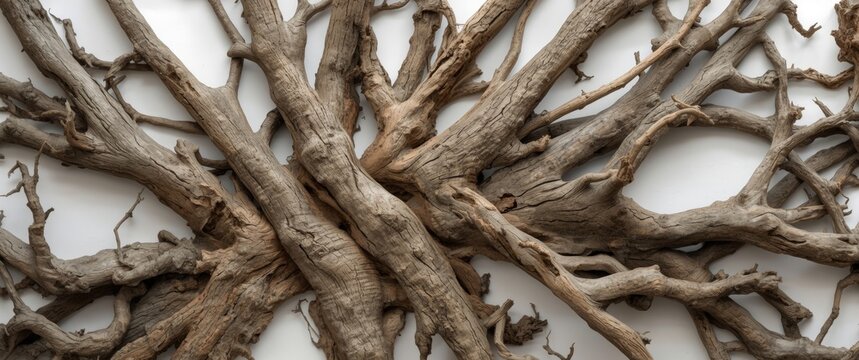 surface texture of tree roots on a bright white background
