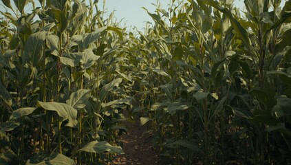 Naklejka premium Soybean plants impacted by fungal wilt alongside viral and physiological disorders with copy space