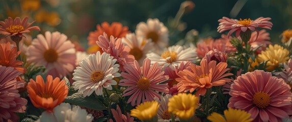 Fototapeta premium Radiant mix of colorful flower blossoms in natural setting