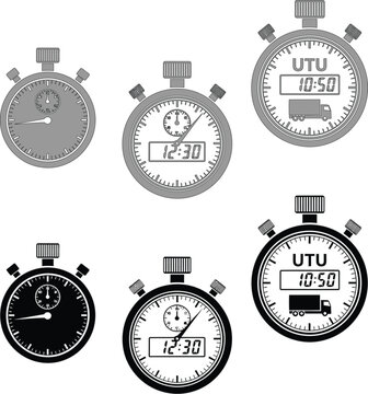 Collection of stopwatch icons in various colors and designs