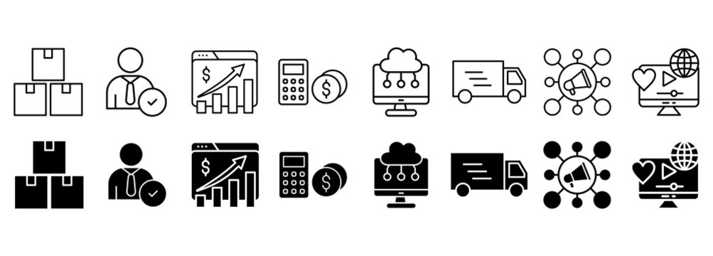 Banner 4P marketing mix icon set. Product and promotion vector illustration