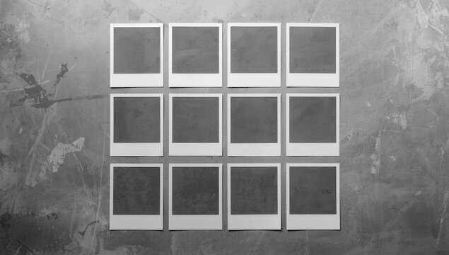 Unique paper texture medium format black and white contact sheet featuring empty photo placeholders