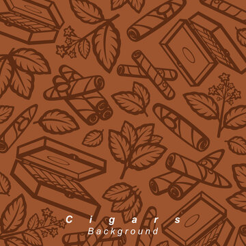 Cigars background, pattern set. Collection icon cigar. Vector
