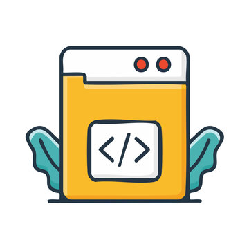 Coding icon with code symbol and leaves