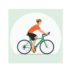 Fototapeta premium Man riding a bicycle wearing a helmet
