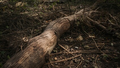 Fototapeta premium Tree trunk debris with copy space on natural terrain for text layout