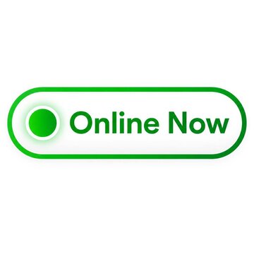 Online now button with green status indicator isolated on white background