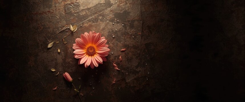 Positive affirmation collection with a shining flower on a dark textured background