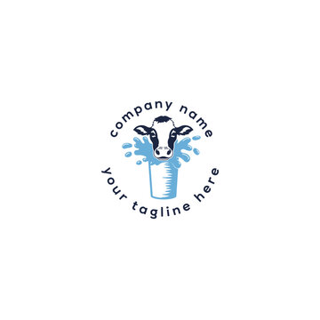 Cow Head Milk Splash Badge Logo Vector Template