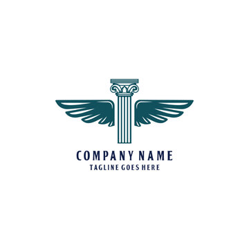 Law Pillar Wing Logo Vector Template