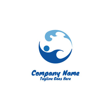 Abstract Blue Water Wave Swirl Logo Vector Illustration