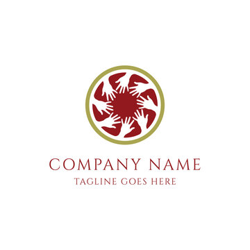 Vintage Circular Teamwork Hands Logo Vector Illustration