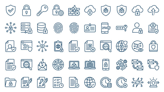 Cyber Security Icon Set Collection of Digital Protection and Network Safety Symbols