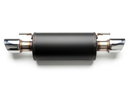 A close-up view of a black rubber bushing with metal rods on both ends isolated on white background