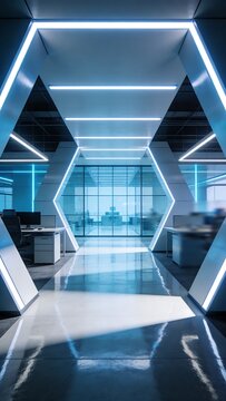 Generative AI constructs a futuristic and sleek modern interior space with geometric lighting