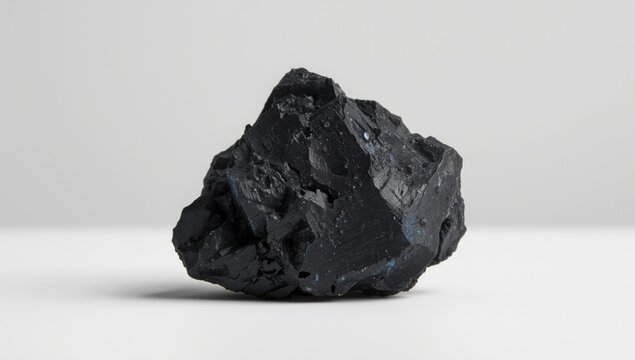 Natural uncut kyanite rock with jet black color isolated on white surface