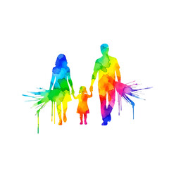 Obraz premium A colorful watercolor silhouette of a family walking together on white background