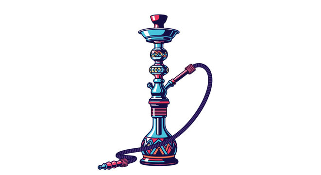 Intricately designed hookah or shisha pipe with blue and purple decorative patterns shown on a clean white background.