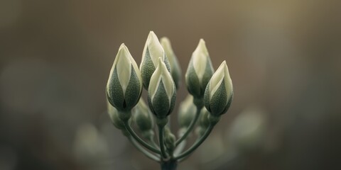 Obraz premium Natural beauty revealed through green flower buds in different growth stages framed by a mild blurred background