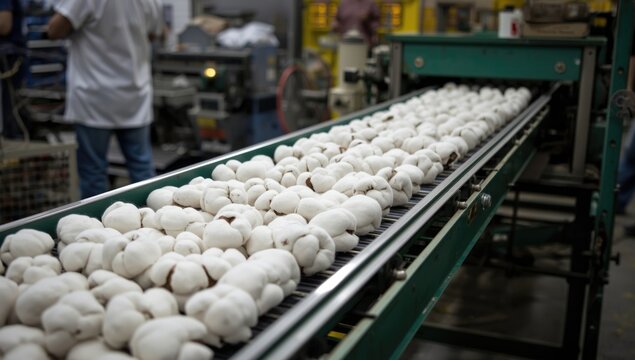 Mechanical belt transferring fresh cotton balls in processing plant