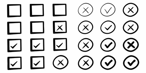 Checkbox And Checkmark Icons Black Line Art On White Background © Usa