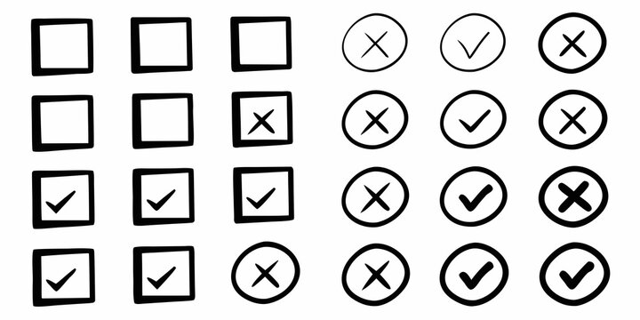Checkbox And Checkmark Icons Black Line Art On White Background