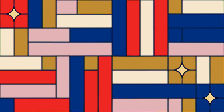 Geometric rectangle pattern with colored blocks a stained glass style design