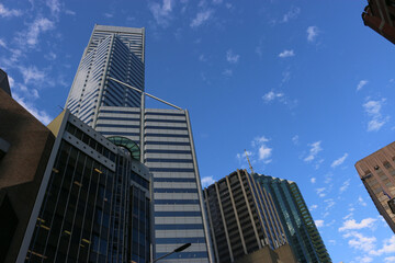Obraz premium Modern office towers and blue sky in Perth city center