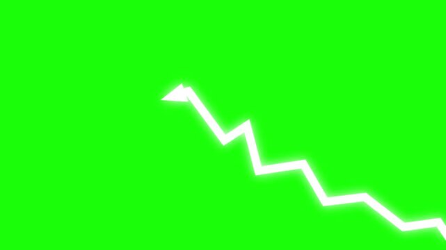 Glowing white zigzag arrow moving upward on green screen background