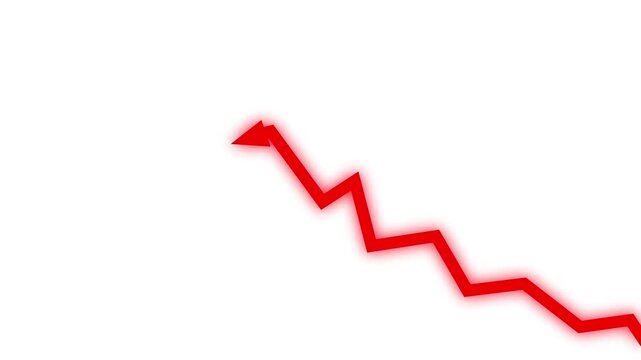 Red zigzag downward trend arrow on white background