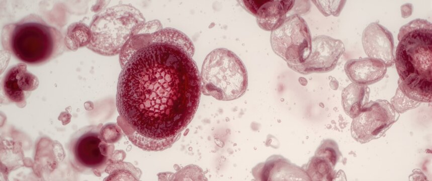 Patient blood smear showing rare red cell morphology