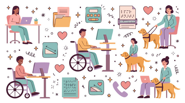 Diverse individuals working and using assistive technology.