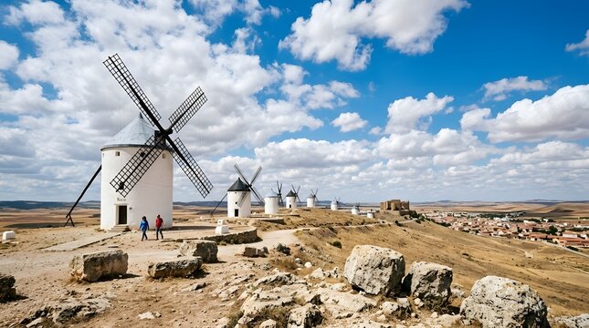 Traditional windmills in consuegra, toledo, spain