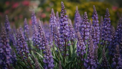 Obraz premium Spring garden filled with fragrant violet flowers blossoming