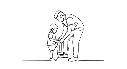 Obraz premium Father tying child's shoelaces, continuous line drawing, minimalist, family bonding