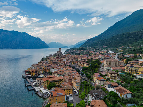 Aerial view of the town of Malcesine on Lake Garda