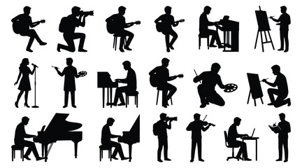 Set of silhouettes of creative people, artists, musicians, photographers and writers © Creative SA
