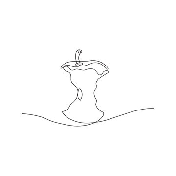 Apple core in continuous line art vector illustration.