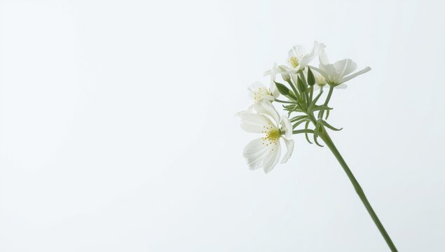 White cinquefoil flower detail set on clean white background with room for copy space