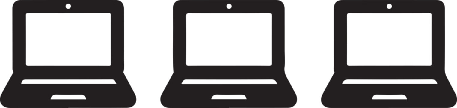 Three modern laptops aligned in a row with transparent screens Vector