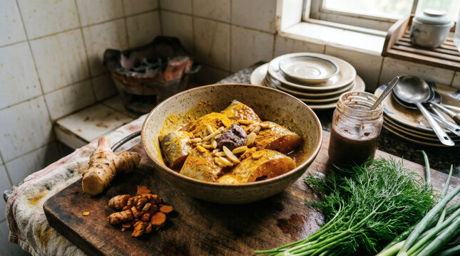 Snakehead Fish Fillet Marinated with Turmeric in Authentic Vietnamese Kitchen